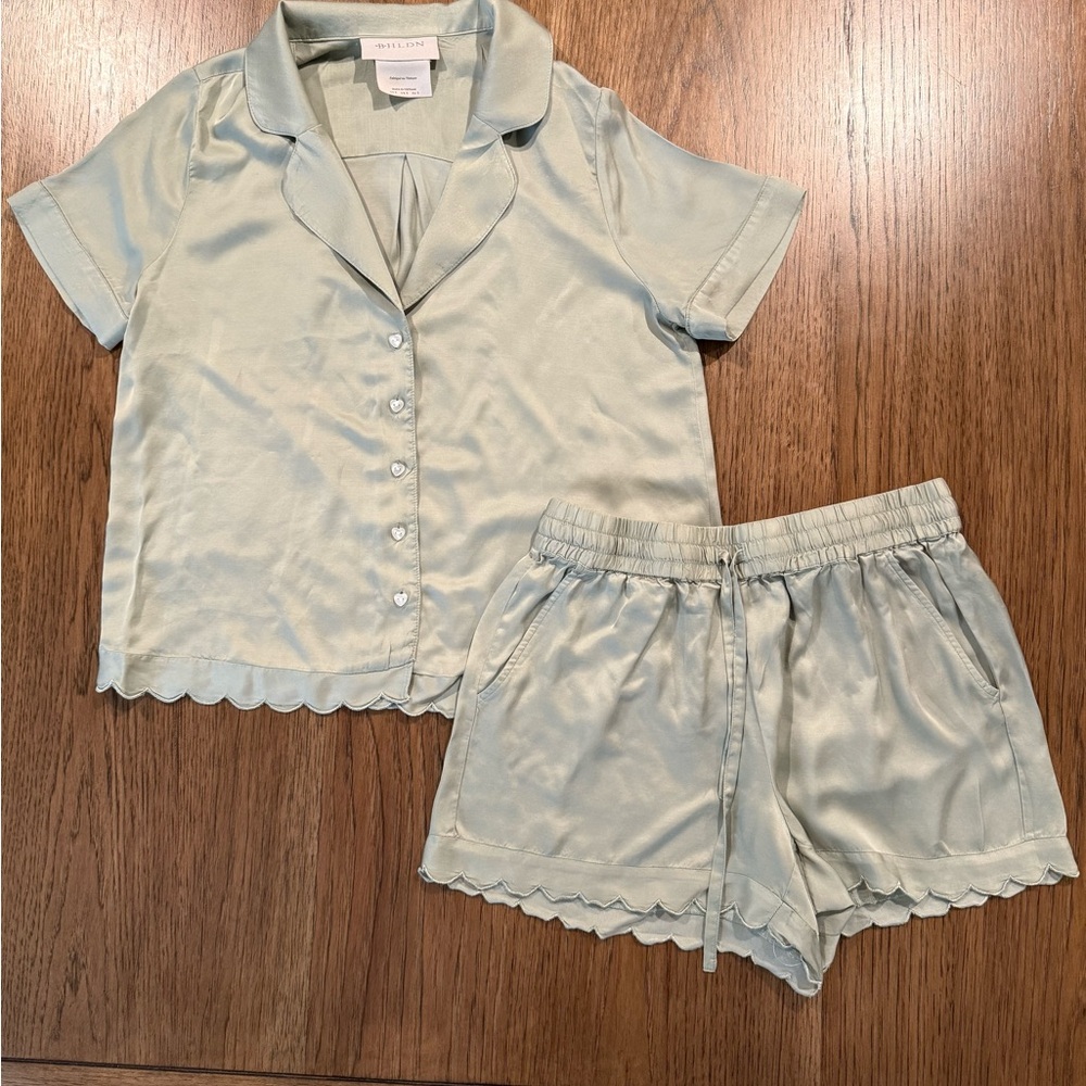 BHLDN Anthropologie Juniper Scalloped Short Pajama Set Sz Small Dainty Feminine - Picture 3 of 10